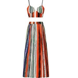 NEW 2 piece striped pleated skirt set